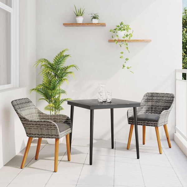 vidaXL Conjunto de Comedor de Jard&iacute;n 3 pcs Gris rat&aacute;n sint&eacute;tico