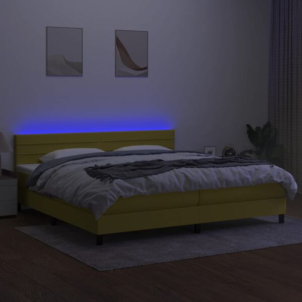 vidaXL Cama box spring colch&oacute;n y luces LED tela verde 200x200 cm