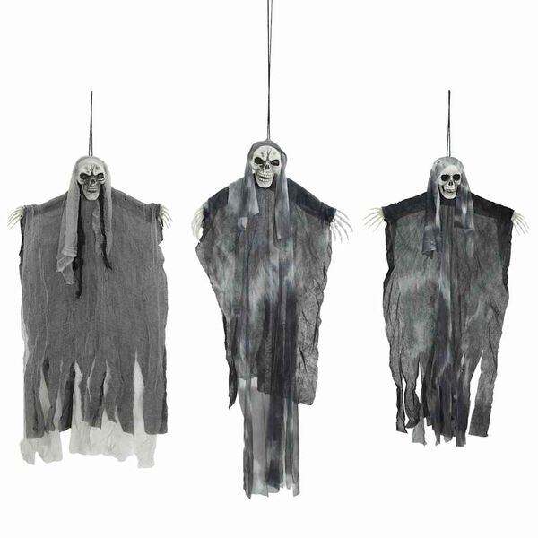 vidaXL Fantasma Colgante de Halloween 3 pcs Negro 66 x 110 cm