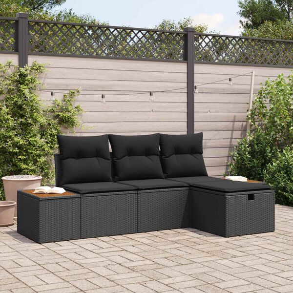vidaXL Conjunto de sof&aacute; de jard&iacute;n 4 pcs Negro rat&aacute;n sint&eacute;tico