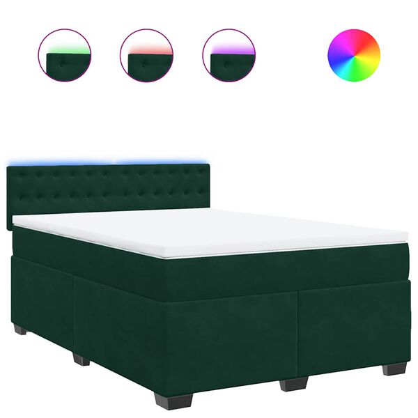 vidaXL Cama box spring con colch&oacute;n terciopelo verde oscuro 140x190 cm