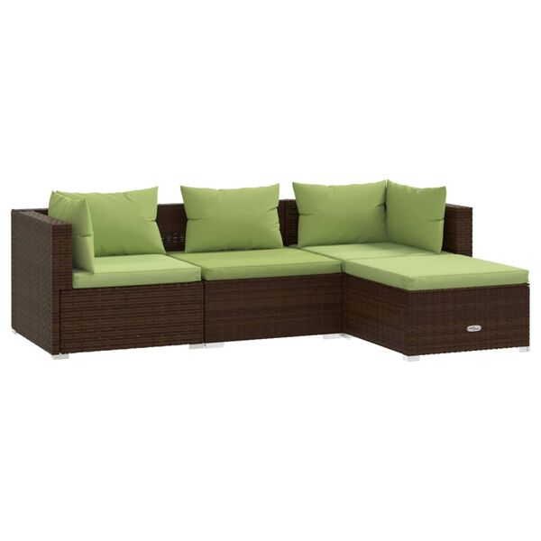 vidaXL Set muebles de jard&iacute;n 4 piezas y cojines rat&aacute;n sint&eacute;tico marr&oacute;n