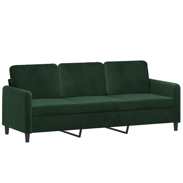 vidaXL Sof&aacute; de 3 plazas con taburete de terciopelo verde oscuro 180 cm