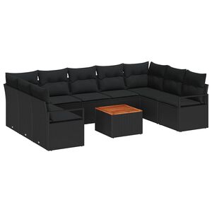 vidaXL Conjunto de sof&aacute;s de jard&iacute;n 10 uds. Negro rat&aacute;n sint&eacute;tico