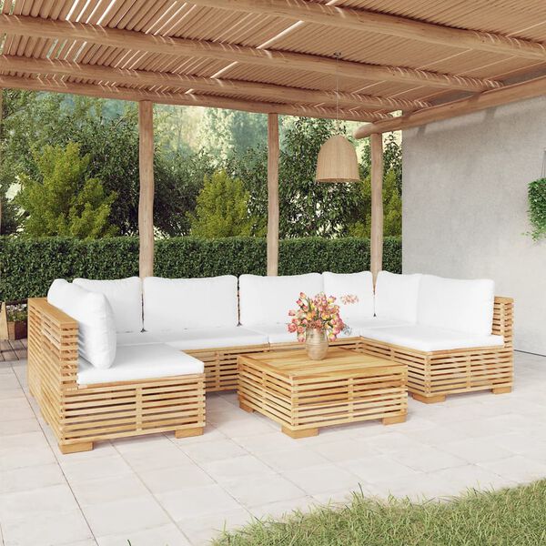 vidaXL Juego muebles de jard&iacute;n 7 piezas y cojines madera maciza teca