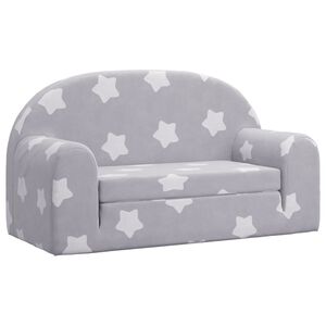 vidaXL Sof&aacute; de ni&ntilde;os de 2 plazas felpa suave gris claro con estrellas