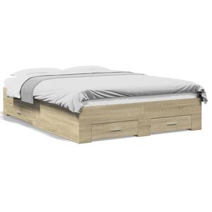 vidaXL Cama con cajones madera de ingenier&iacute;a roble Sonoma 120x190 cm
