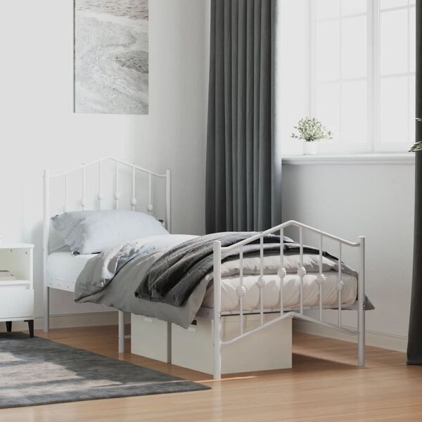 vidaXL Estructura cama sin colch&oacute;n con estribo metal blanco 75x190 cm