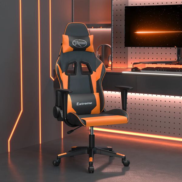 vidaXL Silla gaming de masaje cuero sintético negro y naranja