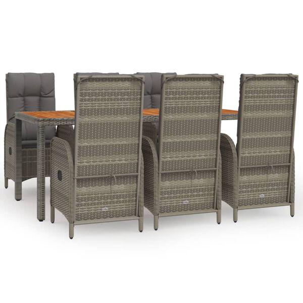 vidaXL Set comedor jard&iacute;n 7 pzas y cojines rat&aacute;n sint&eacute;tico gris