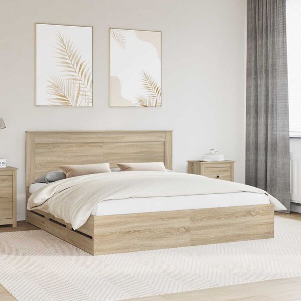 vidaXL Estructura de cama Roble Sonoma 200 x 200 cm Madera Ingenieril