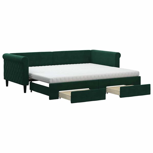 vidaXL Sof&aacute; cama nido con cajones terciopelo verde oscuro 90x200 cm