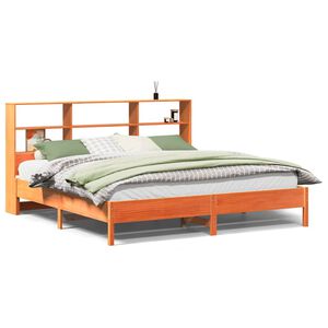 vidaXL Cama con estanter&iacute;a sin colch&oacute;n madera maciza marr&oacute;n 200x200 cm