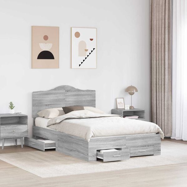 vidaXL Estructura de cama con cabecera Gris Sonoma 135 x 190 cm