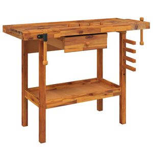 vidaXL Banco de trabajo con caj&oacute;n y tornillos de banco 124x52x83 cm madera maciza de acacia