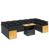 vidaXL Set de sof&aacute;s de jard&iacute;n 11 pzas y cojines rat&aacute;n sint&eacute;tico negro