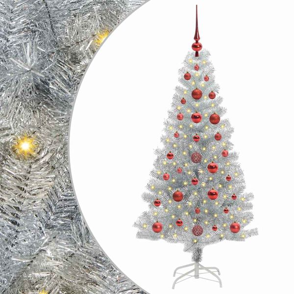 vidaXL &Aacute;rbol de Navidad con 150 LED con soporte Plateado 120 cm PET