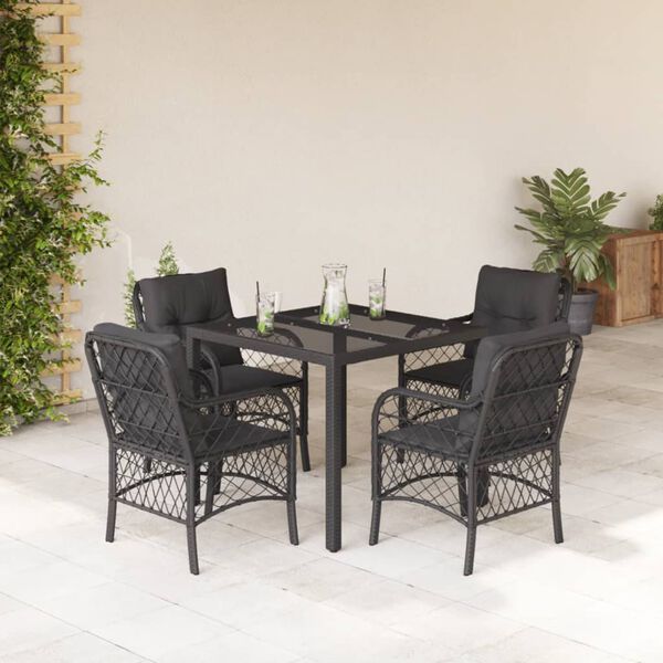 vidaXL Set de muebles jard&iacute;n 5 pzas con cojines rat&aacute;n sint&eacute;tico negro