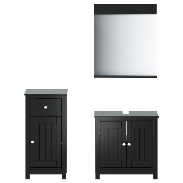 vidaXL Juego de muebles de ba&ntilde;o BERG 3 pzas madera maciza pino negro
