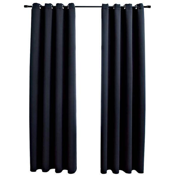 vidaXL Cortinas opacas con anillas de metal 2 piezas negro 140x245 cm