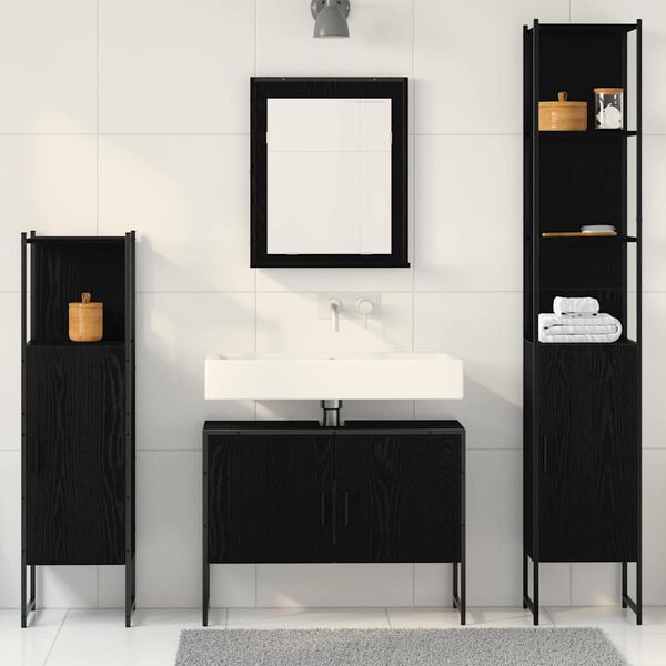 vidaXL Juego de muebles de ba&ntilde;o 4 pcs Negro Madera de ingenier&iacute;a