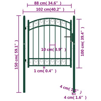 vidaXL Puerta de jardín con arco superior acero verde 100x100 cm