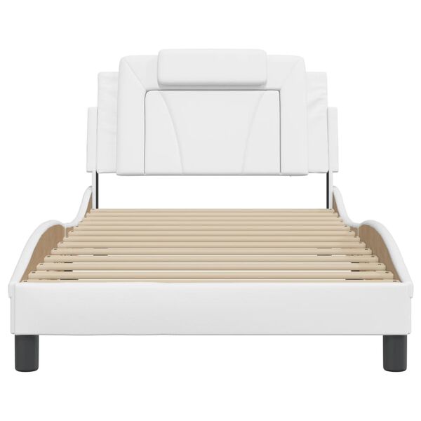 vidaXL Estructura de cama Viana sin colch&oacute;n cuero sint&eacute;tico blanco 100x203cm