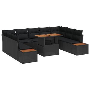 vidaXL Conjunto de Comedor de Jard&iacute;n con coj&iacute;n 10 pcs Negro y Marr&oacute;n