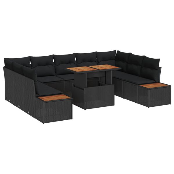 vidaXL Conjunto de Comedor de Jard&iacute;n con coj&iacute;n 10 pcs Negro y Marr&oacute;n