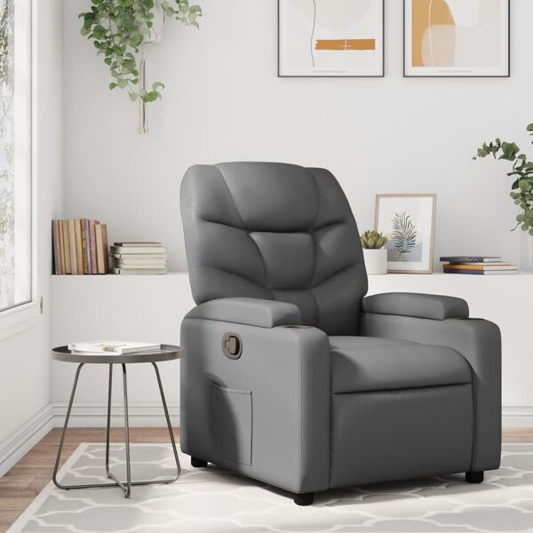 vidaXL Sillón reclinable de cuero sintético gris