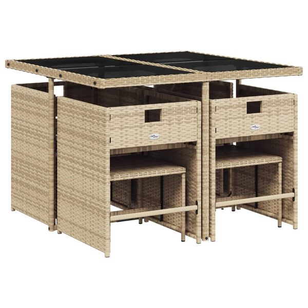 vidaXL Set comedor de jard&iacute;n 9 pzas con cojines rat&aacute;n sint&eacute;tico beige