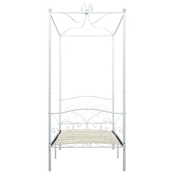 vidaXL Estructura de cama con dosel sin colch&oacute;n metal blanco 90x200 cm
