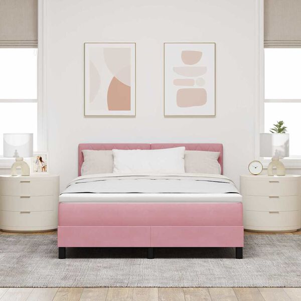 vidaXL Cama tipo Box Spring con colch&oacute;n Rosa 140 x 190 cm Terciopelo