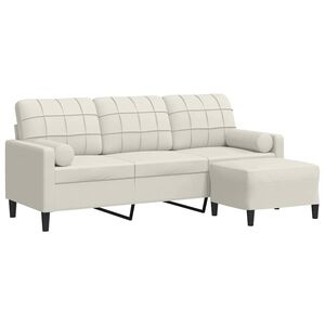 vidaXL Sof&aacute; de 3 plazas con taburete de terciopelo crema 180 cm
