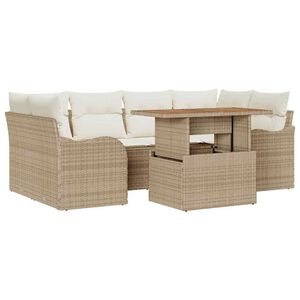vidaXL Conjunto de sof&aacute; de jard&iacute;n con coj&iacute;n Manual 7 pcs beige y crema
