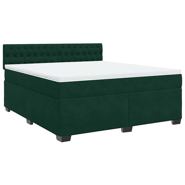 vidaXL Cama box spring con colch&oacute;n terciopelo verde oscuro 180x200 cm