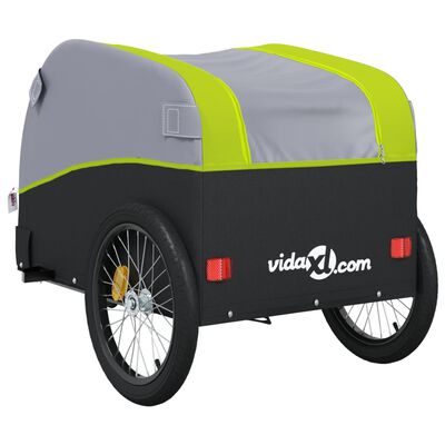 vidaXL Remolque para bicicleta hierro negro y verde 45 kg