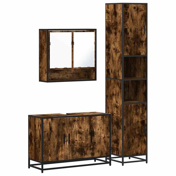 vidaXL Set de muebles ba&ntilde;o 3 pzas madera contrachapada roble ahumado