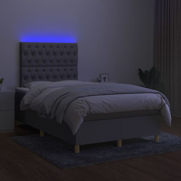 vidaXL Cama box spring con colch&oacute;n tela y LED gris claro 120x200 cm