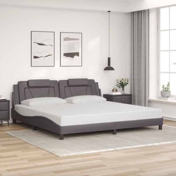 vidaXL Estructura de cama Viana sin colch&oacute;n cuero sint&eacute;tico gris 200x200 cm