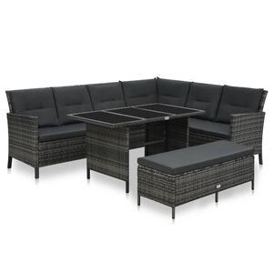 vidaXL Set de muebles de jard&iacute;n 3 pzas y cojines rat&aacute;n sint&eacute;tico gris