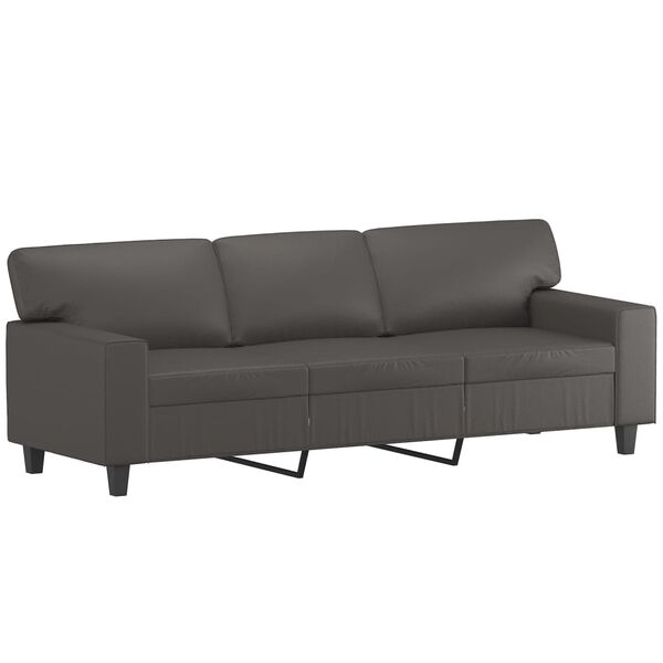 vidaXL Sof&aacute; 3 plazas almohadas y cojines cuero sint&eacute;tico gris 180 cm