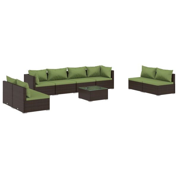 vidaXL Set muebles de jard&iacute;n 9 piezas y cojines rat&aacute;n sint&eacute;tico marr&oacute;n