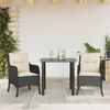 vidaXL Set comedor de jard&iacute;n 3 pzas con cojines rat&aacute;n sint&eacute;tico negro