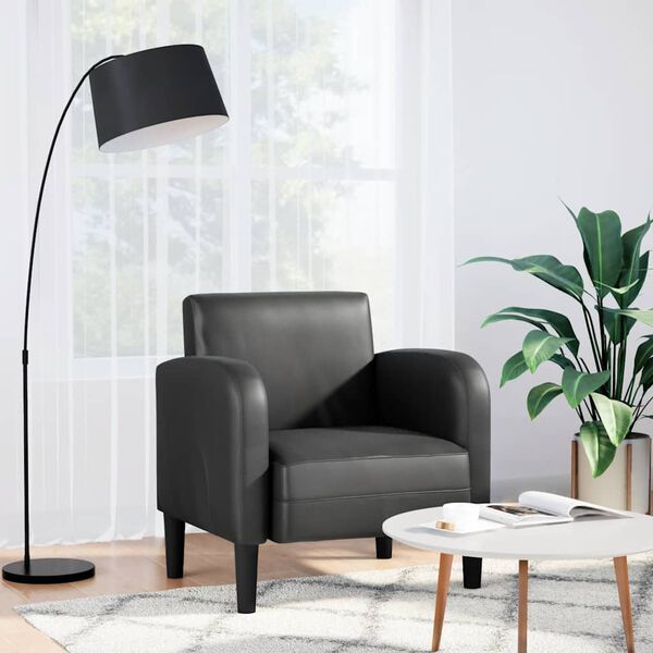 vidaXL Sill&oacute;n con reposabrazos cuero sint&eacute;tica negro 54 cm