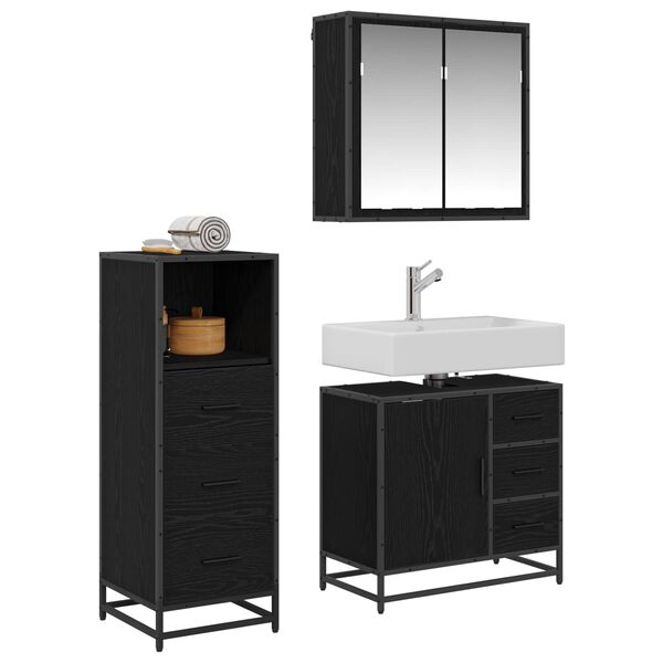 vidaXL Juego de muebles de ba&ntilde;o 3 pcs Roble Negro Madera de ingenier&iacute;a