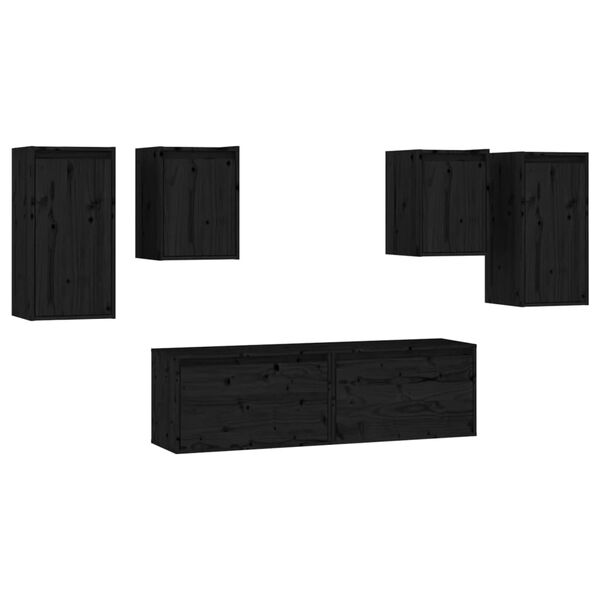 vidaXL Muebles para TV 6 piezas madera maciza de pino negro