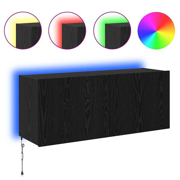 vidaXL Mueble de TV Montado en la Pared Roble Negro 100 x 35 x 41 cm