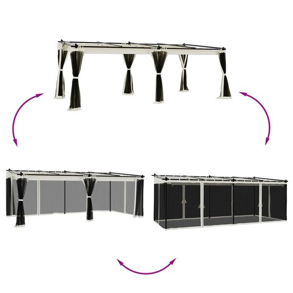 vidaXL Cenador con paredes de malla acero crema 6x3 m