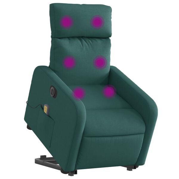 vidaXL Sill&oacute;n masaje el&eacute;ctrico reclinable elevable tela verde oscuro